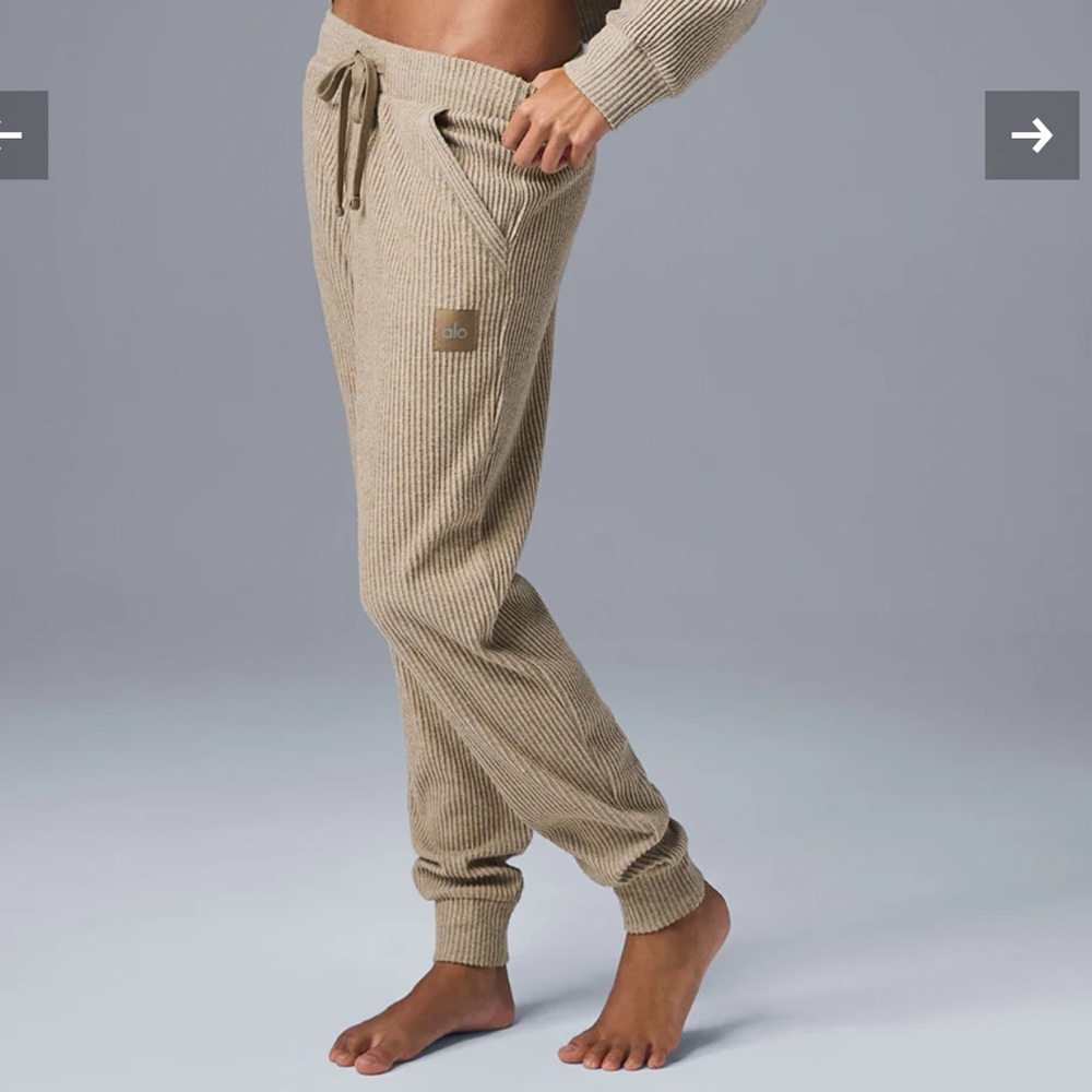 ALO Yoga Women's Ribbed Track Joggers in Beige